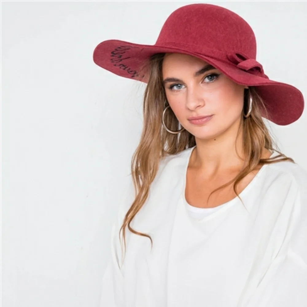 Burgundy FollowYourDreams Graphic Wide Brim Hat